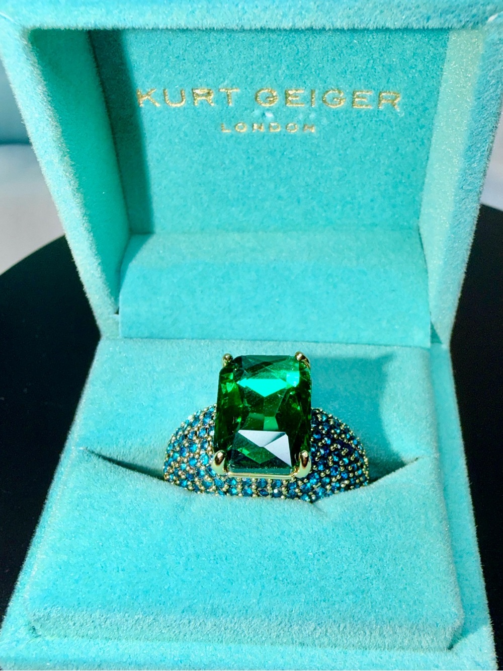 Kurt Geiger Green CrystalCocktail with Blue Pavé Band NWT size L (8-9)